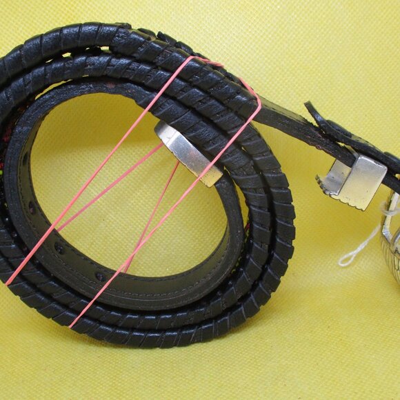 Seed Bead Black Genuine Leather Belt Silver Tone Buckle South Western Bead Bel5 - Picture 8 of 9